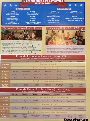 Animal Kingdom Lodge July 2014 Activity Sheet page 2